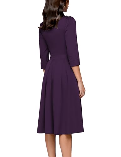 Image of Simple Flavor Women's Floral Vintage Dress Elegant Midi Evening Dress 3 /4 Sleeves