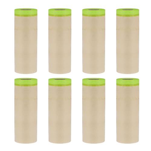 Image of uxcell 8pcs Pre-Taped Masking Paper 12 Inch x 49 Feet Brown Paper High-Tack Tape Painters Masking Film for Painting Automotive Floor Protection and Covering, Green