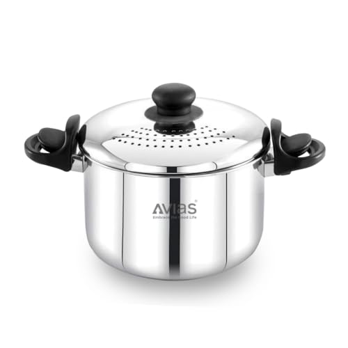 Image of AVIAS Stainless Steel Rice /Pasta Strainer Pot 3L with Built-in Strainer and Locking Lid | Triply Bottom | for Rice, Pasta, Noodles, SOYA & Vegetables | Induction & Gas Compatible