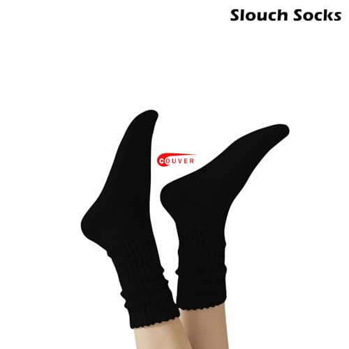 Image of COUVER Womens Scrunched Slouch Socks Soft Cotton Breathable Retro Crew or Knee High, Multiple Colors
