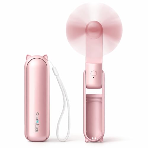 Image of One94Store Mini Handheld Fan, Folding Type-C USB Rechargeable Fan, 2000mAh Battery, 3 Speed Cooling, Pink - Mini Fan, Hand Fan, Small Fan, USB Fan