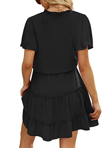 Sampeel Summer Dresses For Women Chiffon Ruffle Sleeve Dress Business Casual Outfits Black M #TOP3