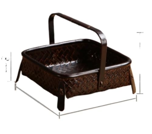 茶道収納バスケット 茶道具収納箱 茶盤竹篭 竹製 編み工芸 竹細工 和風収納 小物収納 茶器収納 旅行ティーセット収納 来客用 居間用 装飾用 楕円形 (四脚スクエアハンドルタイプ)