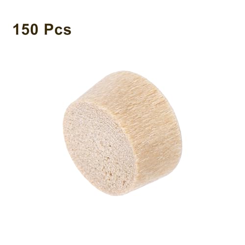 Image of uxcell 150Pcs Wood Button Plugs, 8mm /0.31 inch Flat Head Hardwood Screw Hole Plug Wooden Caps Buttons Wood Plug for Furniture Woodworking Craft Decor (9mm x 8mm)