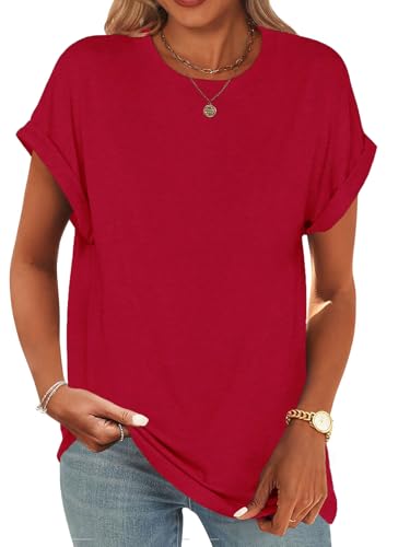Image of UNCLECAT Women's Short Sleeve T Shirts Trendy Crew Neck Curve Hem Soft Tunic Tops Summer Outfits 2026