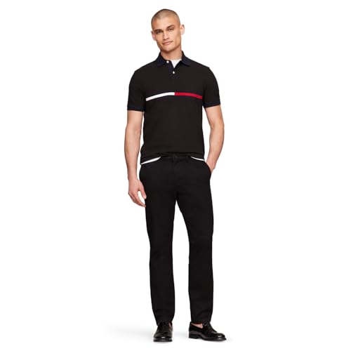 Image of Tommy Hilfiger Men's Short Sleeve Cotton Pique Flag Graphic Polo Shirt in Custom Fit