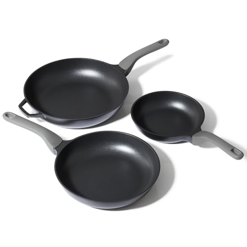 PRICUSIS 5Pcs Nonstick Frying Pan Set, Swiss ILAG Coating, 8+10+12 Inch Induction Compatible, Stay Cool Handle, Fully Coated, 100% Dishwasher Safe, PFOA Free Omelet Pans, Warp Resistant (Black Sesame)