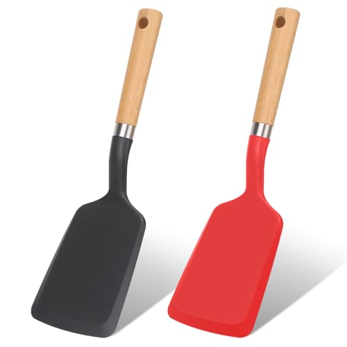 Svailse Espátulas de silicona resistentes al calor para utensilios de cocina antiadherentes, utensilios de cocina con mango de madera para servir, hornear, freír, huevo, pescado y hamburguesa (1