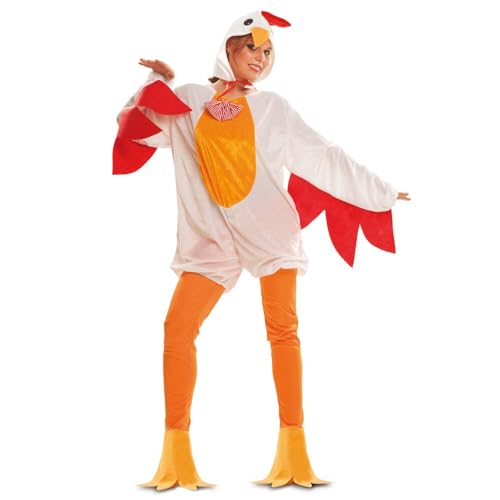 My Other Me - Disfraz para adulto unisex de Gallina con gorro, mono y pantalón con cubrepiés en rojo y naranja talla ML. Llama la atención en cualquier fiesta tema granja