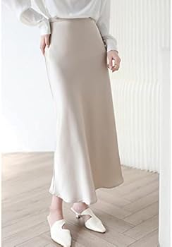 JACTZ Satijnen Rok Zomer Zijde Rokken Womens Satijn Kantoor Dame Eenvoudige Effen Elegante Lange Rokken Womens, Blauw, XL