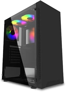 ionz KZ08B V3 PC Classic Black MIDI TOWER COMPUTER CASE M/ATX ATX TEMPERED GLASS WITH 3 FRGB FAN