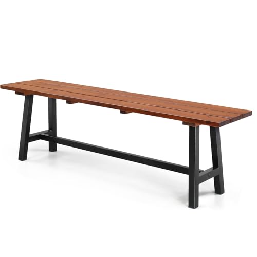 VINGLI Outdoor Bench with Metal Legs Rustic, Wood Dining Bench Indoor Outdoor Porch Bench for Yard Garden Dining (63 in)