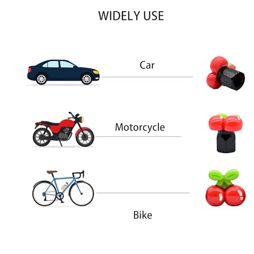 4-Pack Cute Cherry Tire Valve Stem Caps, Handmade Car & Bike Accessory, Fun & Unique Tire Decoration, for Car Enthusiasts, Fits Schrader Valves