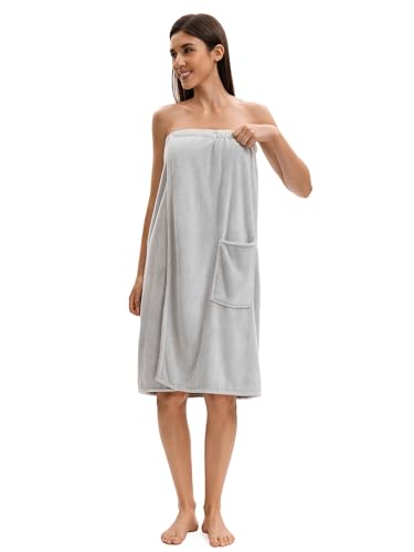 Image of Towel Wrap For Women After Shower,Plush Bath Robe Female,Sauna Spa Wrap Around Towels With Pockets