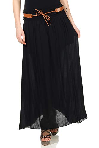 MATY FASHION Falda maxi para mujer, ligera, de verano, estilo bohemio, con cinturón de piel sintética, talla 14 Negro Talla única Cover