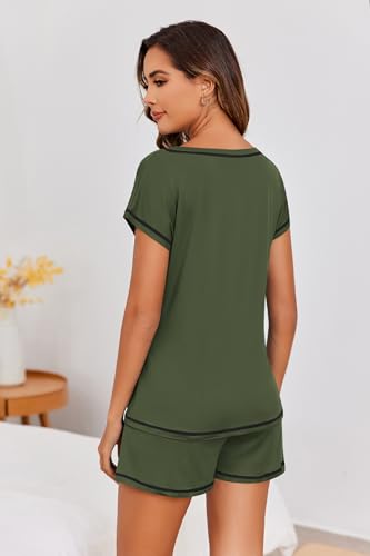 Image of Ekouaer Womens Pajama Sets 2 Piece Soft Short Sleeve Top and Shorts Sleepwear Round Neck Pjs Lounge Set with Pockets