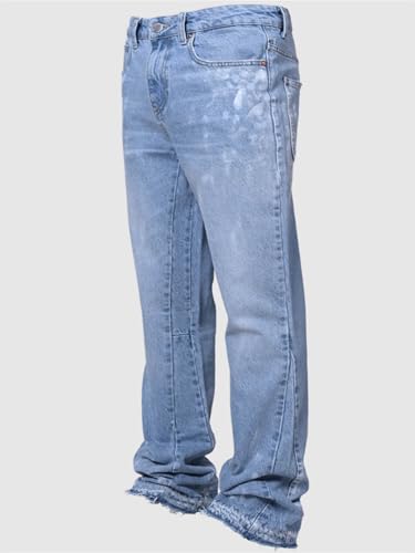 LONGBIDA Men's Stretch Slim Fit Mid-Rise Vintage Flare Jeans with Distressed Frayed Hem - Designer Stacked Jeans3