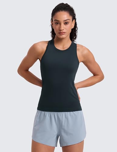 Image of CRZ YOGA Seamless Racerback Tank Waist Length | Training, Chafe-Free, Slim Fit, Crewneck, Mesh Vents, Workout, Sleeveless Tops for Women