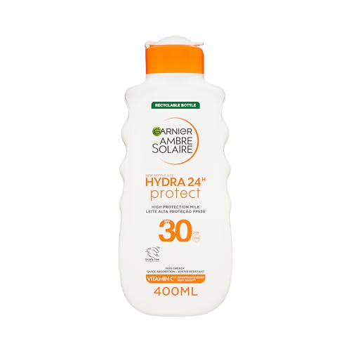 Garnier Ambre Solaire Hydra 24H Protect Lotion SPF30 400ml Up To 24H Hydration With Vitamin E Non Greasy Fast Absorption Water Resistant Cruelty-Free International Approved