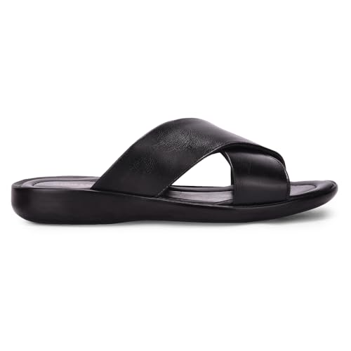 Image of Liberty Coolers Black Slippers for Men - PU Slip-On Comfort Wear