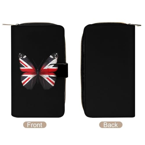 England Flag Butterfly Fashion Women's Wallet RFID Blocking Bifold Clutch Purse Compact Card Holder 19.7x11x3.5cm3
