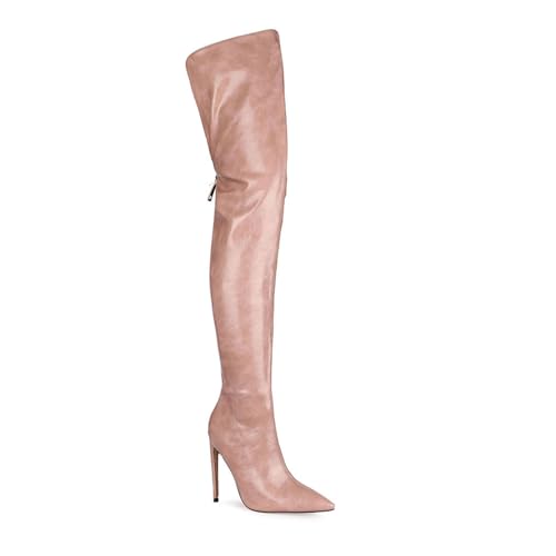 Image of Thigh high boots for women striped Back zipper Burgundy Zebra Print Over the knee Sexy gold white pointed toe Cow Print leopard Magenta stiletto heel