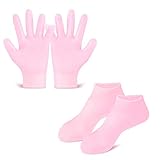 Moisturizing Gloves&Socks, Silicone Gel Gloves for Dry Skin, Cracked Hands and Foot, Full Finger Waterproof Gloves for Hands Foot Care SPA (Pink, Gloves+Socks)