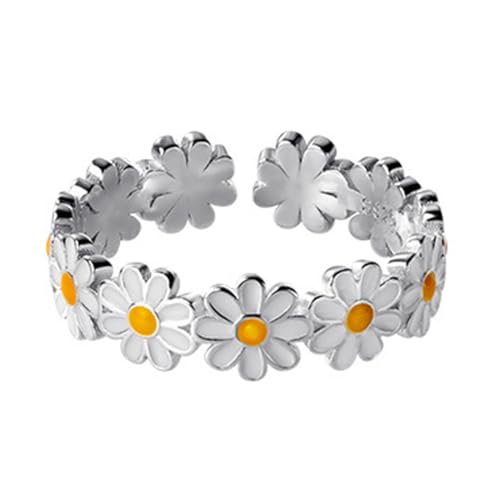 AYVRUOP Anello a Fascia Argento Donna, Anelli Donna Argento Anello Margherita in Argento Anello Semplice Anello a Fascia Anello a Fiore Dichiarazione Anello Barretta Argento Anelli per Donna,1 pezzo