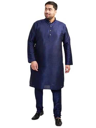 Kurta pour homme VASTRAMAY en soie et coton bleu marine XXL