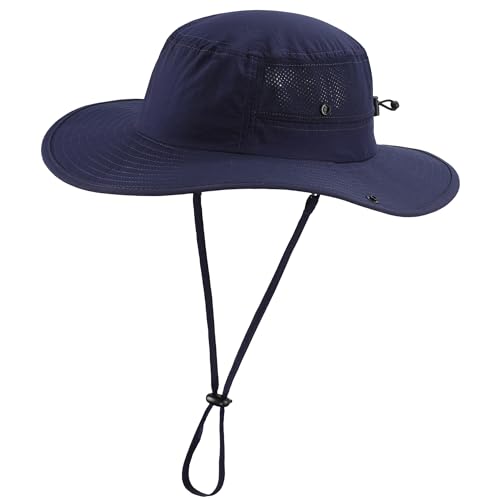 Image of Home Prefer UPF50+ Mens Sun Hat Wide Brim Womens UV Protection Beach Bucket Hat for Fishing Hiking Snap Up Cowboy Hat