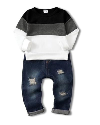 Image of Toddler Baby Boy Clothes Infant Boys Outfits Sweatshirt Pullover Top Denim Pants Clothing Sets
