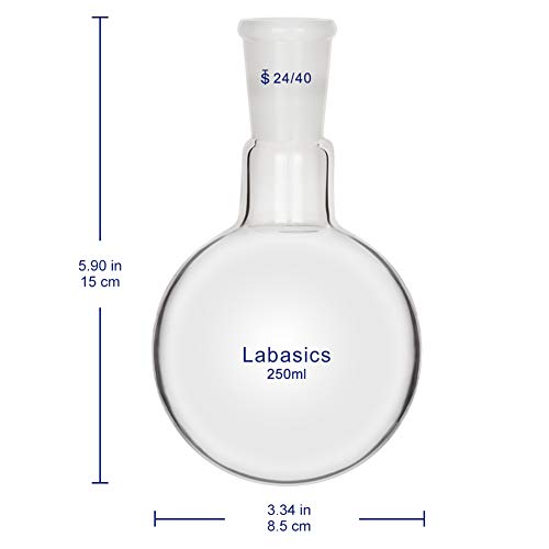Labasics Glass 250ml Single Neck One Neck Round Bottom Flask RBF, with 24/40 Standard Taper Outer Joint, 250ml