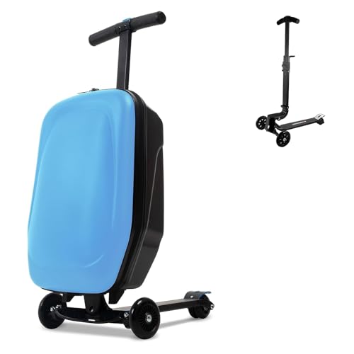 Foldable Scooter Suitcase 4-15 Years Old Children Riding Large Capacity Suitcase on Wheels 20Inch Carry-on Trolley Case-baby blue