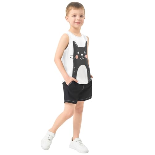 Boys Tank Top Shirts Black Cat Funny Animal Sleeveless T-Shirts Crew Neck for Kids Clothing Children4