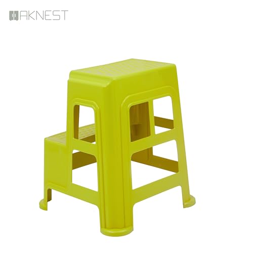 Image of Oaknest Supreme Multipurpose Plastic 2-Step Stool for Kids & Adults - Anti-Slip Lightweight Stepping Stool for Kitchen, Bathroom & Home - Yellow, 2 Piece