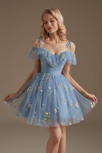 UZN Cold Shoulder Flower Embroidery Tulle Homecoming Dresses Short for Teens Formal Cocktail Party Prom Gowns4