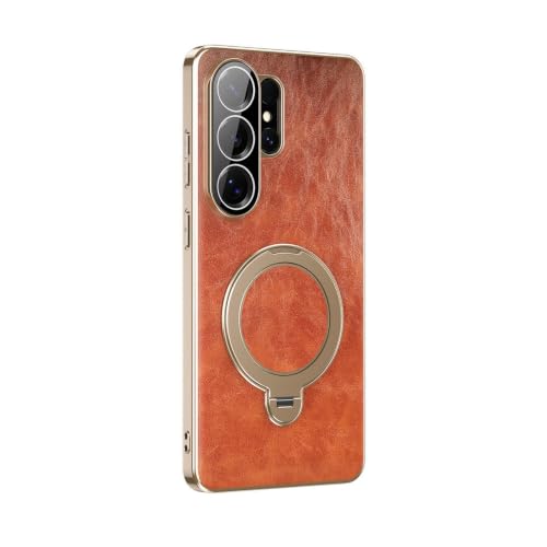 Étui en cuir pour Samsung S26 S25 S24 Ultra avec support rotatif marron