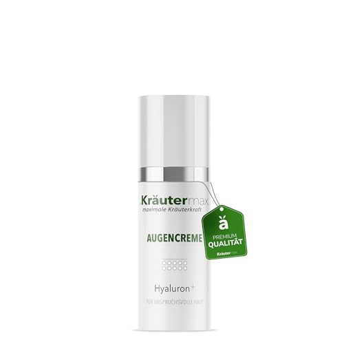 NEU! Kräutermax Hyaluron Augencreme | Intensive Pflege mit Hyaluronsäure, Arganöl & Vitamin E | Feuchtigkeitsspendend für strahlende Augenpartie | Ohne Parabene & Silikone | 15 ml