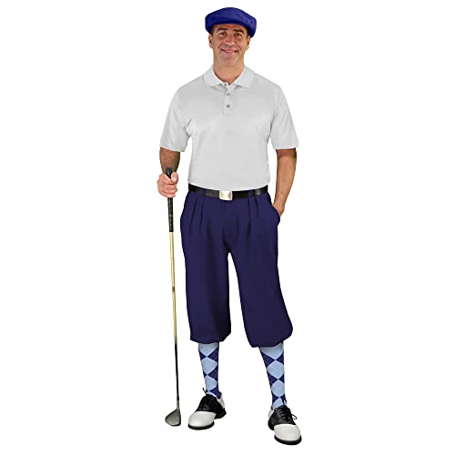 Golf Knickers Mens Select A Style Outfit - Matching Golf Cap - Navy - Waist 56 - Sock - Navy/Lt Blue