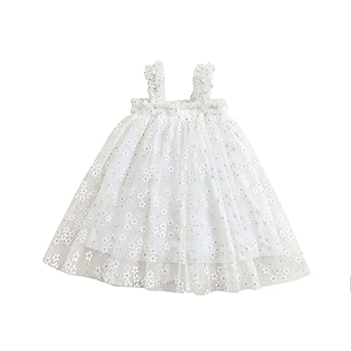 Toddler Baby Girl Tutu Dress Sleeveless Daisy Floral Layered Tulle Dress Kids Princess Birthday Party Beach Dresses (C-White, 2-3T)