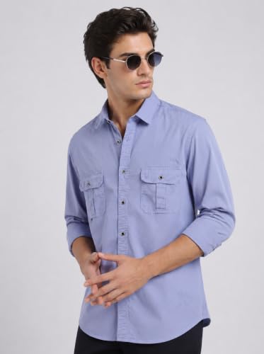 Image of FYLTR Men's Full Sleeve Overdyed Solid Shirt - Regular Fit | Full Sleeve | Double Pockets | Travel Shirts for Men | Casual Shirts for Men