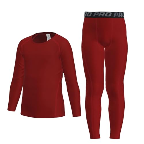 LANBAOSI Youth Boys Long Sleeve Compression Shirt Leggings Football Thermal Tops Tights Base Layer Set Athletic Undershirt