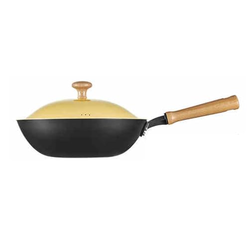 Wok de Hierro con Tapa, Fondo Plano, 28 cm