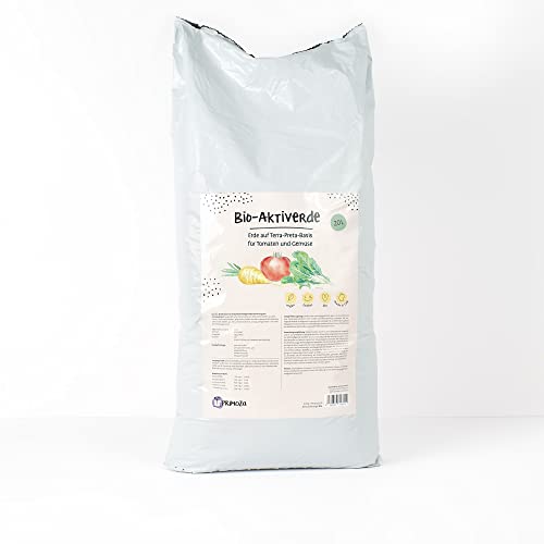 PRIMOZA Bio Terra Preta Erde für Gemüse & Tomaten I 20 Liter Bio Aktiv Erde ohne Torf und vegan I Für optimales Anwachsen von Gemüse, Tomaten, Chili Pflanzen I Balkon- und Hochbeet geeignet Cover
