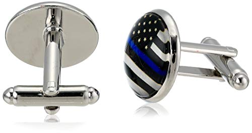 American Flag Tie Bar Clip And Cufflinks Set - Silver Colored Metal Plated - Luxury Clothing Accessories (Thin Blue Line) #TOP2