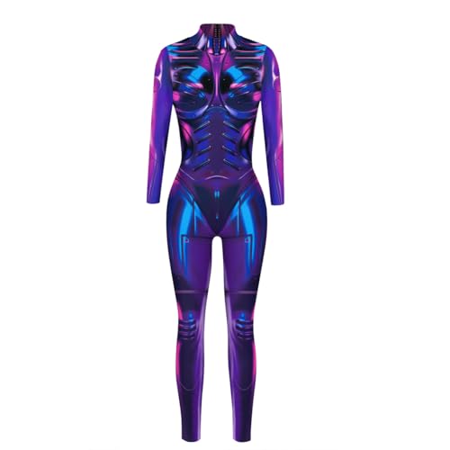 Disfraz de robot para cosplay con estampado digital enterizo manga larga mujer