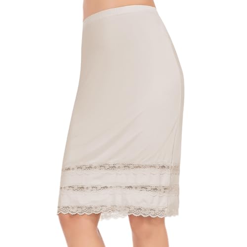 Image of MANCYFIT Half Slips for Women Underskirt Dress Extender Lace Trim Knee Length Midi Skirt 19-26 inch Length