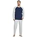 Vulcanodon Herren Schlafanzug lang Pyjama Set leichte Schlafanzüge Hausanzug weich Freizeitanzug (Dunkelblau/Hellgrau,M)