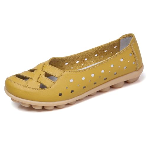 Orthopedic Flats Leather Soft Shoes, Women's Hollow Breathable Casual Shoes, Slip On Ballet Flats