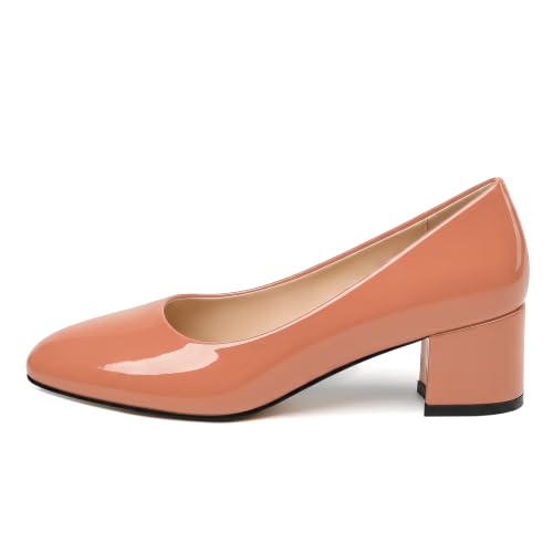 Image of SKYSTERRY Women's Low Heel Dress Pumps Shoes 2 Inch | Low Chunky Block Heel Pumps, Closed Round Toe Heels, Patent Leather Office Work Wedding Pumps Shoes